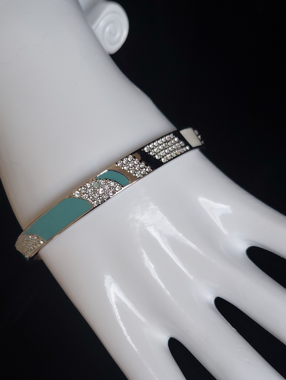 Swarovski Crystal Rhodium Plated /Silver- Tone Enamel Bangle Bracelet M - Picture 6 of 7
